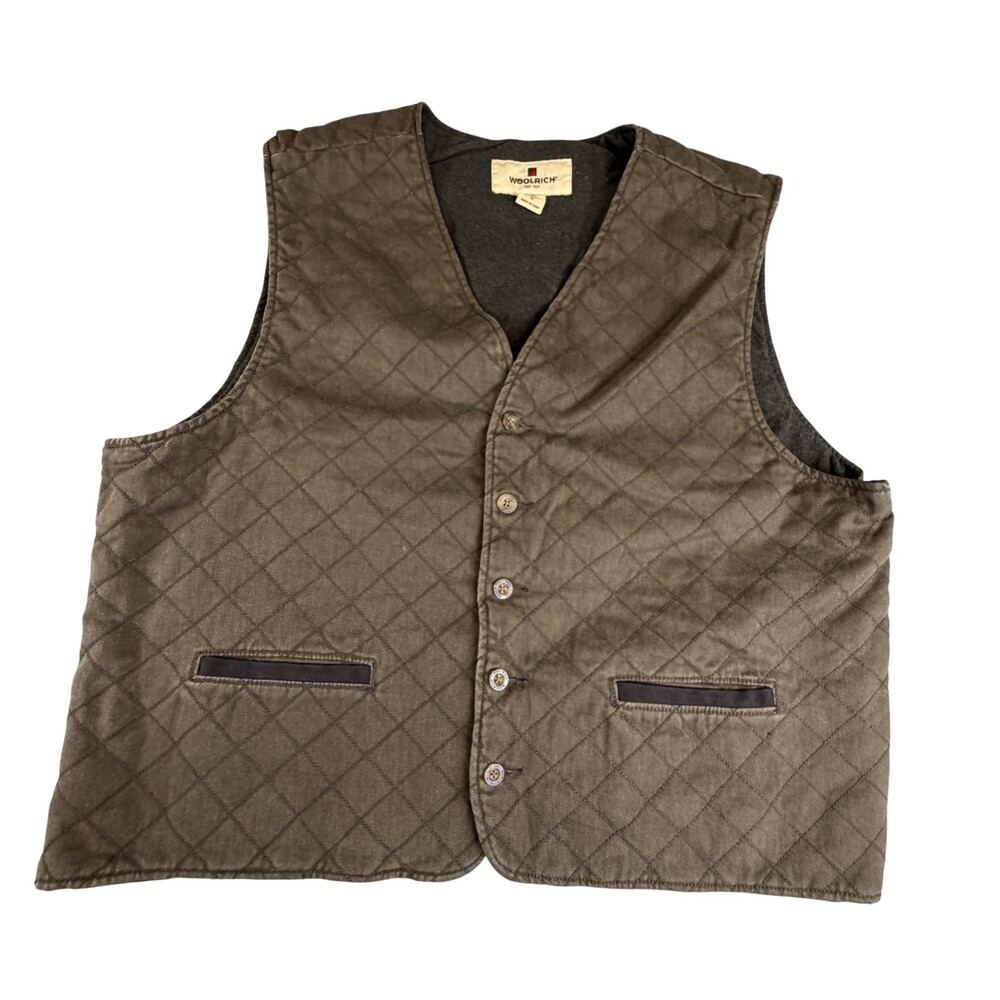 Woolrich Vest Mens XL Brown Quilted Cotton Saddle Button Front Insulated Outdoor